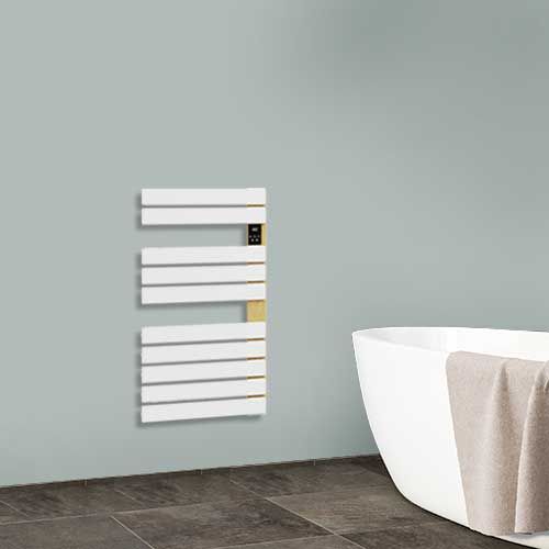 Sèche-serviettes électrique blanc finition bois Batilec Sigma - photo ambiance salle de bain