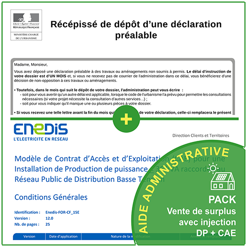 Aide administrative - Pack vente de surplus avec injection (< 18 kWc)