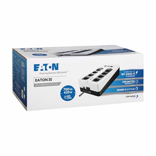 EATON Onduleur 3S 700VA 420W 8 prises 2P+T Tél USB - 230V - Boite