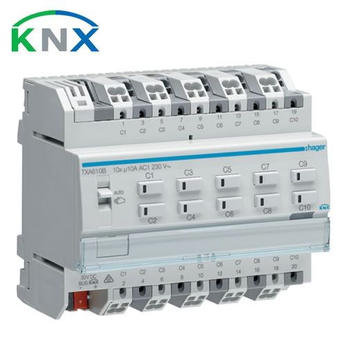 HAGER KNX Actionneur de commutation 10 sorties multifonctions 10A 230V - TXA610B