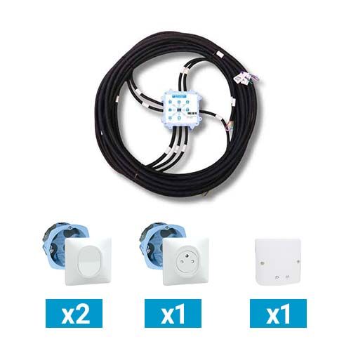 Kit pieuvre électrique universelle KEO pour salle de bain - avec 2 interrupteurs + 1 prises 2P+T + 1 sortie de câble