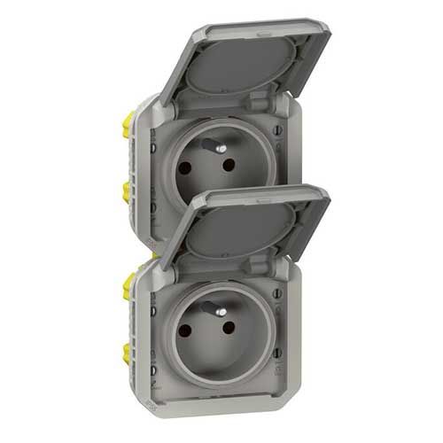 Prise Étanche Siemens 2P+T Gris - IP54 - Protection Poussière Et Eau - Connexion Sans Outils