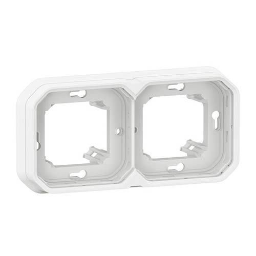 Support plaque horizontal encastré 2 postes à composer étanche blanc IP55 Legrand Plexo - vue de face