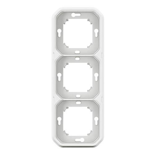 Support plaque encastré 3 postes à composer étanche blanc IP55 Legrand Plexo - vue de face verticale