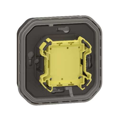 Poussoir anthracite étanche IP55 Legrand Plexo avec porte-étiquette lumineux - vue de dos