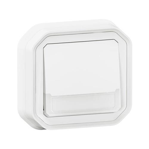 Bouton poussoir porte étiquette encastré complet étanche blanc IP55 LEGRAND PLEXO - vue de face