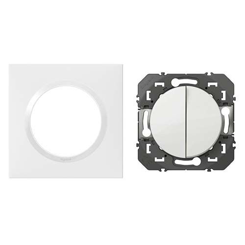 Double bouton poussoir blanc  + plaque simple de finition blanche LEGRAND Dooxie