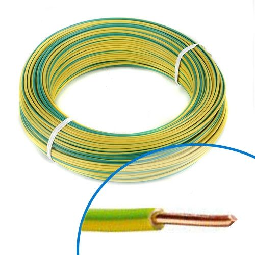Fil électrique rigide H07VU 1.5mm² vert/jaune - Couronne de 100m