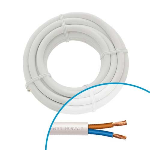 Câble électrique blanc 2x1.5mm² couronne de 5m