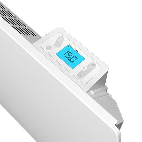 Radiateur à chaleur douce horizontal blanc puissance 1500W marque NOIROT gamme Rad NEO - zoom sur écran programmable