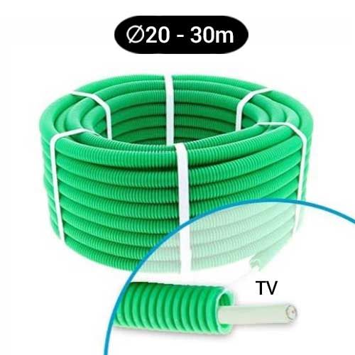 Gaine électrique verte ICTA pré filée câble TV 17VATC D20 Qofil - Couronne de 30m