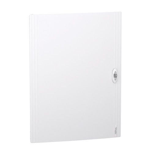 Porte pleine blanche Schneider PrismaSeT XS pour tableau électrique 4 rangées 24 modules - photo vue de face