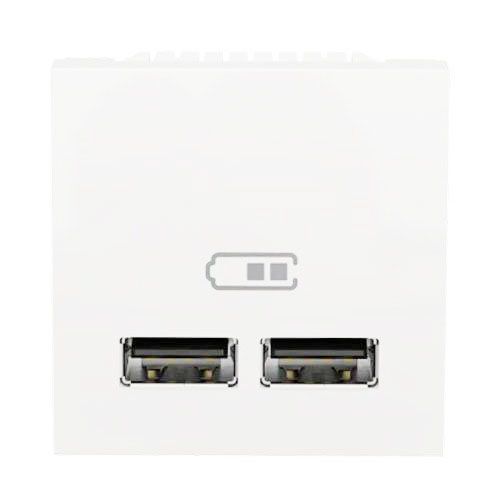 Prise chargeur USB double 2 modules - Photo de face