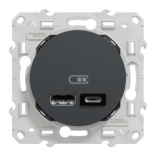 Prise chargeur double USB TYPE A+C anthracite SCHNEIDER Odace - image de face