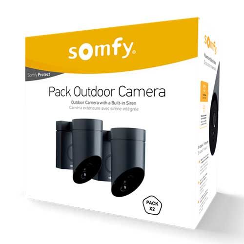 Ce peck sécurité Somfy comprends deux caméras extérieures connectées grises Somfy