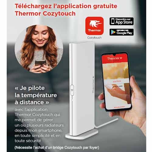 Ce radiateur Thermor Bilbao peut se connecter à une box domotique Cozytouch pour être contrôlé à distance via votre smartphone !