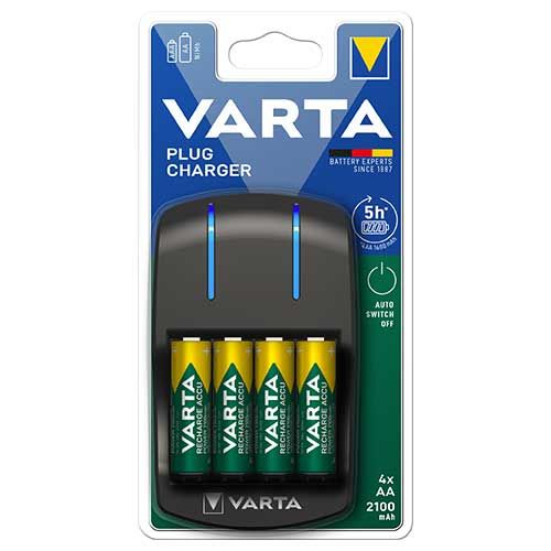 VARTA Chargeur de piles Plug + 4 piles rechargeables NiMH AA 2100mAh - 57647101451