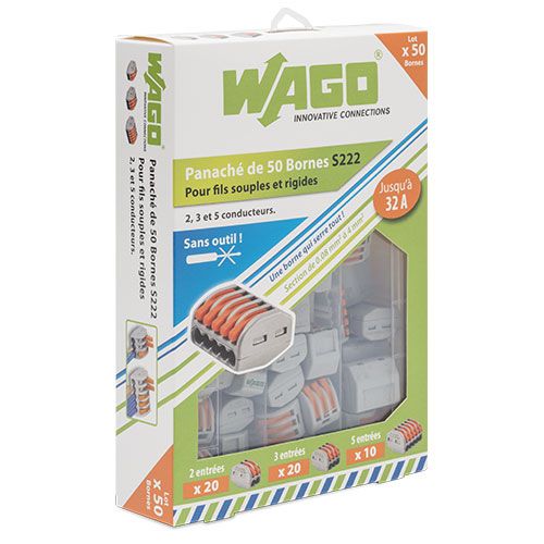 WAGO Valisette 50 bornes de connexion automatique S222 pour fils souples et rigides