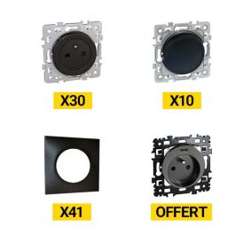 EUROHM SQUARE Pack Starter 30 prises + 10 va et vient + 41 plaques simples anthracite + 1 prise de courant 2P+T USB offerte