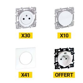 EUROHM SQUARE Pack Starter 30 prises + 10 va et vient + 41 plaques simples blanc + 1 prise de courant 2P+T USB offerte