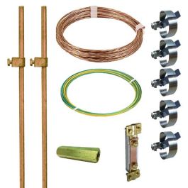 Kit PREMIUM de mise à la terre 2 piquets 1M + liaison jusqu'au tableau électrique + 5 colliers equipotentiels
