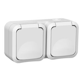QUARX Aquapro Double prise de courant 2P+T horizontal étanche complet blanc IP55 - 9664