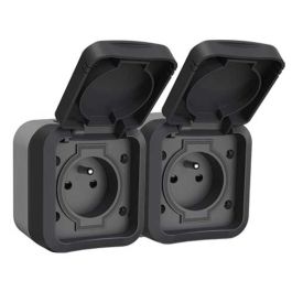 QUARX Aquapro Double prise de courant 2P+T horizontal étanche complet gris IP55 - 9679F
