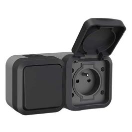 QUARX Aquapro Interrupteur va et vient + prise 2P+T horizontal étanche complet gris IP55 - 9680F