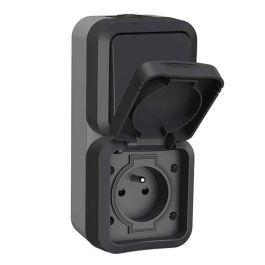 QUARX Aquapro Interrupteur va et vient + prise 2P+T vertical étanche complet gris IP55 - 9682F