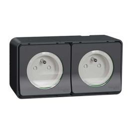SCHNEIDER Mureva Styl double prise 2P+T horizontal étanche complet en saillie IP55 gris - MUR36028
