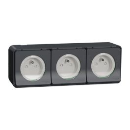 SCHNEIDER Mureva Styl triple prise 2P+T horizontal étanche complet en saillie IP55 gris - MUR36037