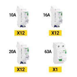 SCHNEIDER Resi9 XE auto 3 X 12 Disjoncteurs Ph+N de 10A - 16A - 20A + 1 Interrupteur différentiel 63A 30mA AC.