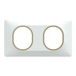 SCHNEIDER Ovalis Plaque double horizontal blanc avec bague effet laiton - S320704D