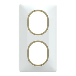 SCHNEIDER Ovalis Plaque double vertical blanc avec bague effet laiton - S320724D