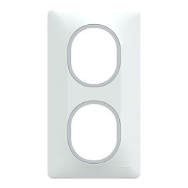 SCHNEIDER Ovalis Plaque double vertical blanc avec bague effet argent chromé - S320724F