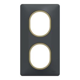 SCHNEIDER Ovalis Plaque double vertical anthracite bague effet laiton - S340724E