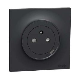 SCHNEIDER Odace Prise de courant 2P+T + USB Type-C affleurante anthracite complète