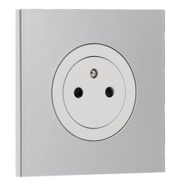SCHNEIDER Odace Prise de courant 2P+T affleurante blanc craie et plaque simple aluminium
