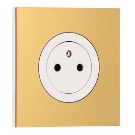 SCHNEIDER Odace Prise de courant 2P+T affleurante blanc craie et plaque simple laiton