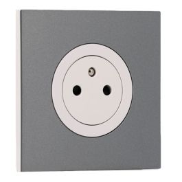 SCHNEIDER Odace Prise de courant 2P+T affleurante blanc craie et plaque simple titane