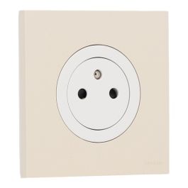 SCHNEIDER Odace Prise de courant 2P+T affleurante blanc craie et plaque simple beige sable 
