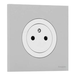 SCHNEIDER Odace Prise de courant 2P+T affleurante blanc craie et plaque simple gris galet 