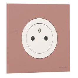 SCHNEIDER Odace Prise de courant 2P+T affleurante blanc craie et plaque simple rose grenat 