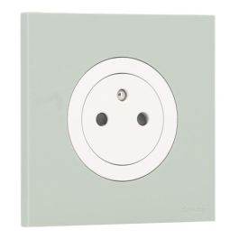 SCHNEIDER Odace Prise de courant 2P+T affleurante blanc craie et plaque simple vert jade 