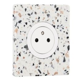 SCHNEIDER Odace Prise de courant 2P+T affleurante blanc craie et plaque simple Architecte effet terrazzo 