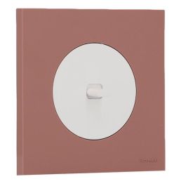 SCHNEIDER Odace Interrupteur va et vient/bouton poussoir à levier blanc craie et plaque simple rose grenat