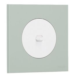 SCHNEIDER Odace Interrupteur va et vient/bouton poussoir à levier blanc craie et plaque simple vert jade