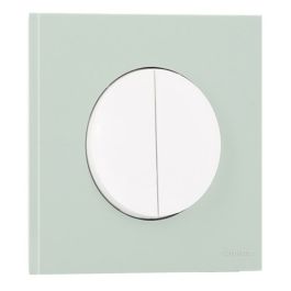 SCHNEIDER Odace Interrupteur double va et vient/bouton poussoir blanc craie et plaque simple vert jade