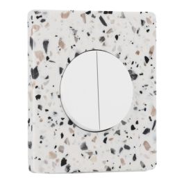 SCHNEIDER Odace Interrupteur double va et vient/bouton poussoir blanc craie et plaque simple Architecte effet terrazzo