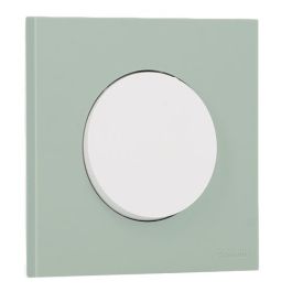 SCHNEIDER Odace Interrupteur va et vient/bouton poussoir blanc craie et plaque simple vert jade